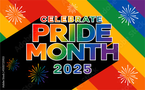 Celebrate LGBT Pride Month 2025 With Colorful Rainbow Pride Background. Best for Banners, Greeting Cards, Posters, Social Media. Vector Illustration LGBT Pride Month Banner Background Design.