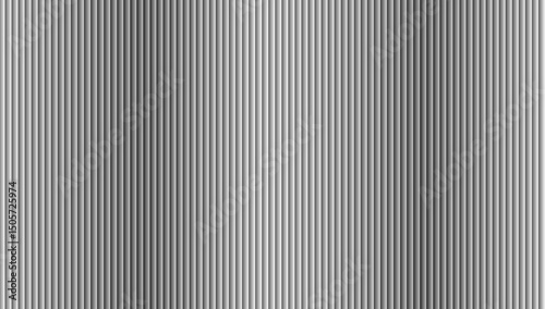 3D transparent ribbed glass background featuring a gradient effect. A render of a corrugated glass wall with reflective light overlays. Reeded glass design with a black-to-white gradient.
