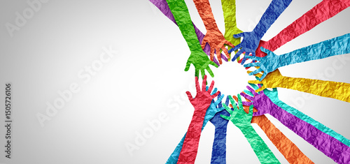 Collaboration And Solidarity as inclusion and multicultural community Unity and teamwork concept as a business metaphor for joining a partnership as diverse hands connected together.