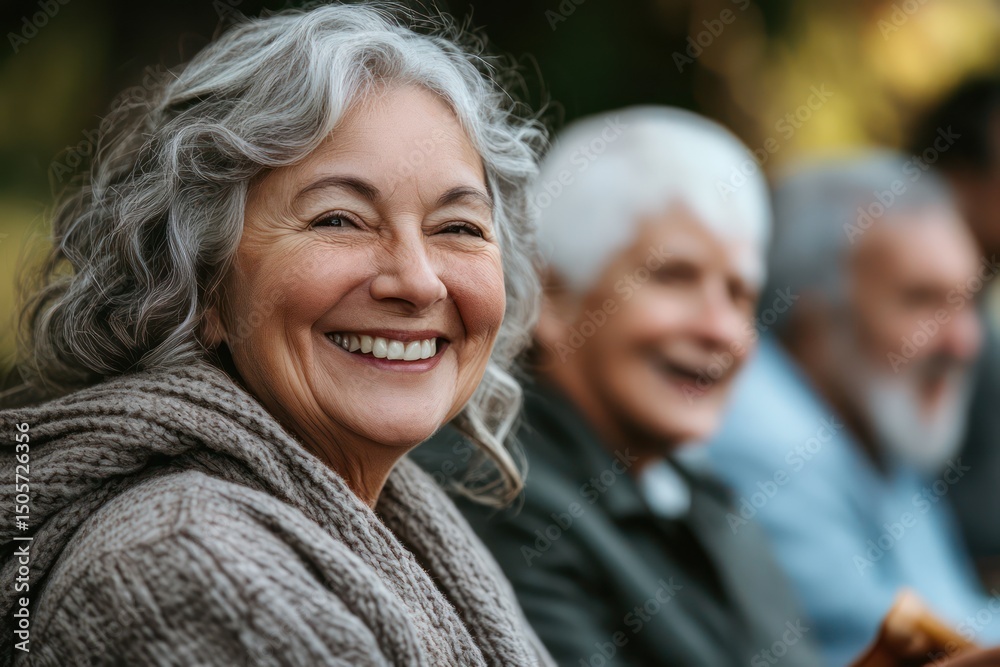 Cheerful Elderly Woman in Group of Seniors Cheerful Elderly Woman in Group of Seniors