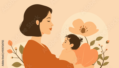Illustration of a mother with a baby