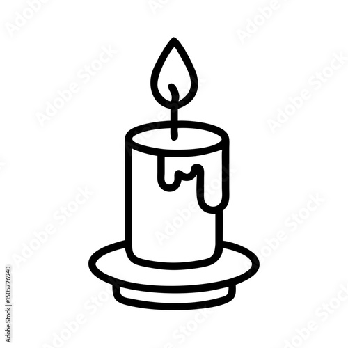 Lit candle icon, black and white line art, for websites and apps