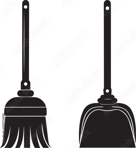 cleaning broom logo design set, broom vector illustration set, broom silhouette vector isolated on white background