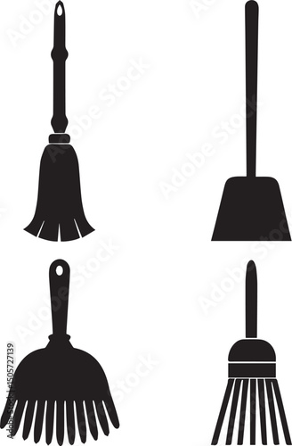 cleaning broom logo design set, broom vector illustration set, broom silhouette vector isolated on white background