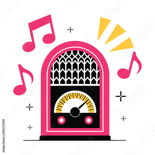Vintage Hot Pink Art Deco Radio Vector