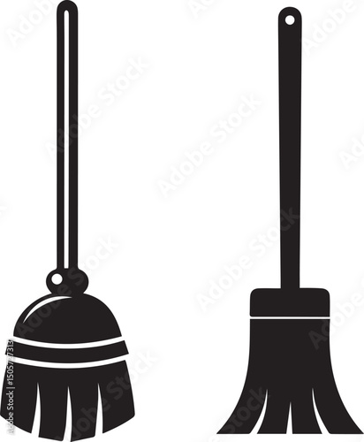 cleaning broom logo design set, broom vector illustration set, broom silhouette vector isolated on white background