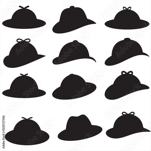 detective hat Line Art Illustrations , Collection of detective  Hat Silhouettes