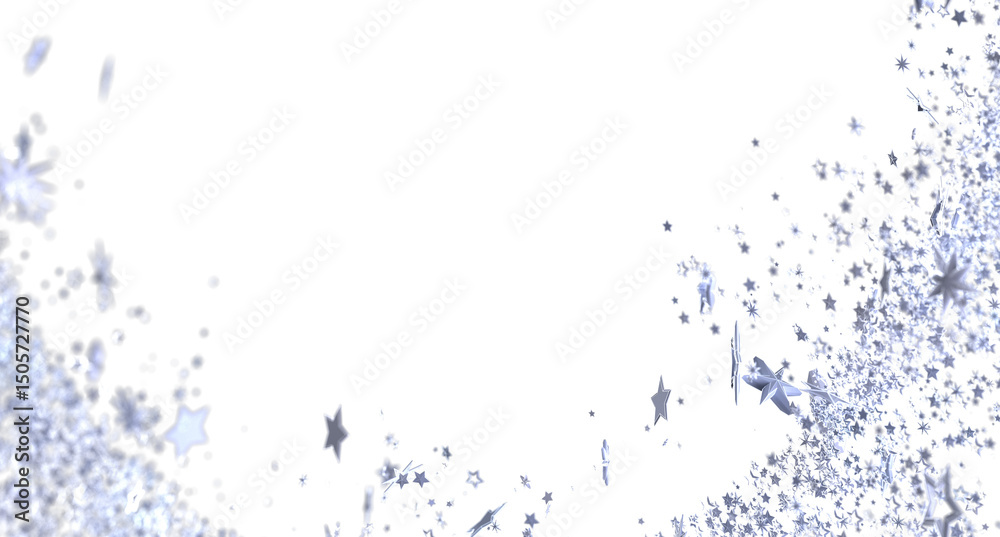 Obraz premium Glimmering silver stars burst across a white background. Perfect for holidays, celebrations, and magical designs.