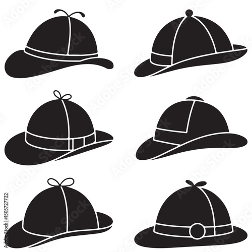 detective hat Line Art Illustrations , Collection of detective  Hat Silhouettes