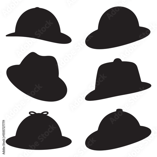 detective hat Line Art Illustrations , Collection of detective  Hat Silhouettes