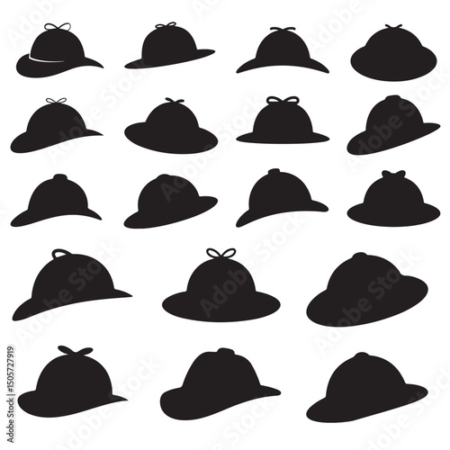 detective hat Line Art Illustrations , Collection of detective  Hat Silhouettes