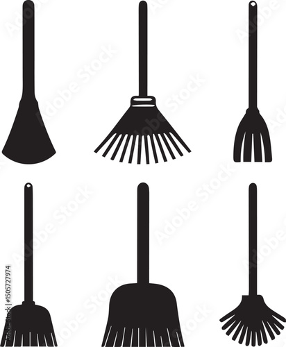 cleaning broom logo design set, broom vector illustration set, broom silhouette vector isolated on white background
