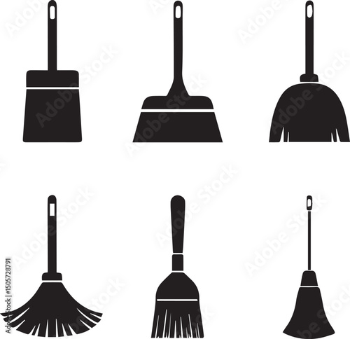cleaning broom logo design set, broom vector illustration set, broom silhouette vector isolated on white background
