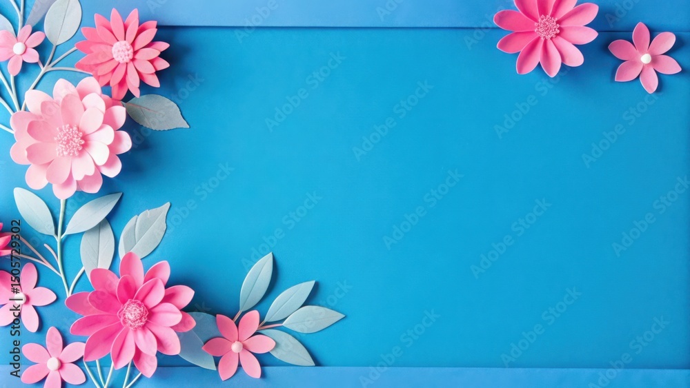 Fototapeta premium Paper Flowers on Blue Background A Minimalist Floral Arrangement with a Touch of Delicate Beauty