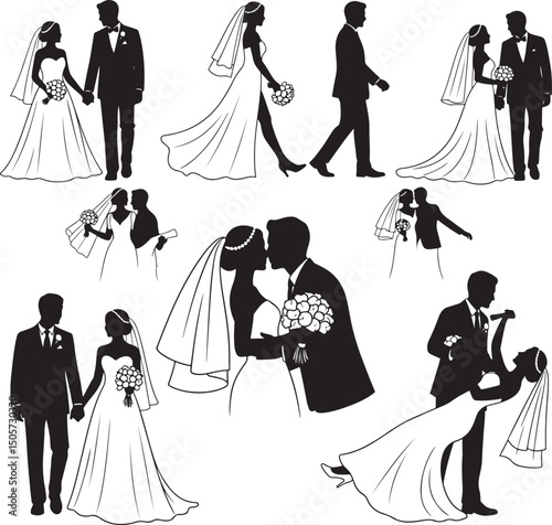 bride and groom. bride and groom line art.