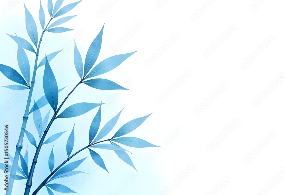 Naklejka premium Minimalist bamboo stalks and leaves with blue tint on white background high resolution picture