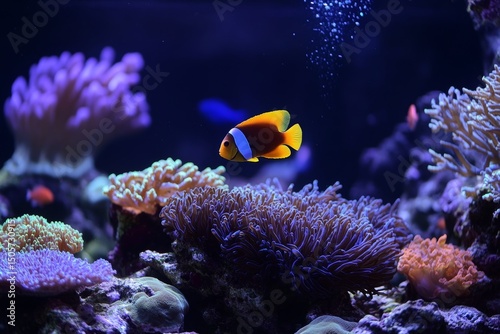 Serene underwater scene with colorful coral reefs and fish.
