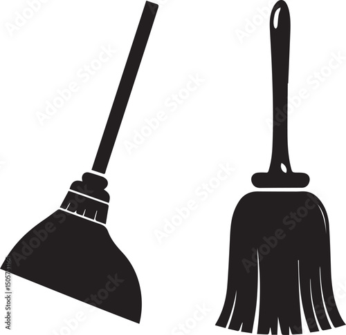 cleaning broom logo design set, broom vector illustration set, broom silhouette vector isolated on white background