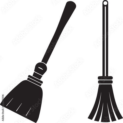cleaning broom logo design set, broom vector illustration set, broom silhouette vector isolated on white background