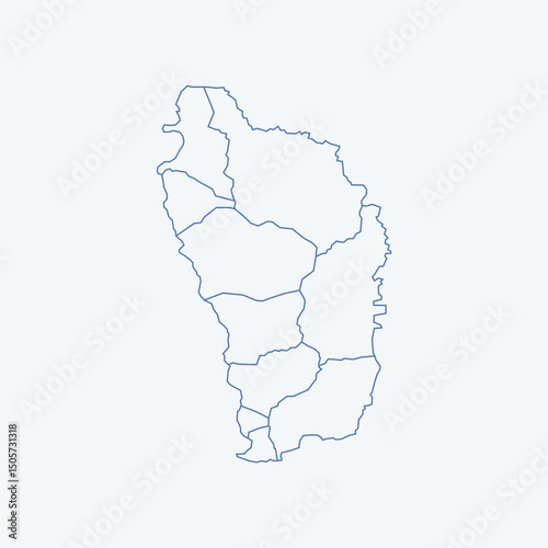 Minimalist map Dominica. Outline map with division to region. Dominica map isolated on white background. Vector illustration