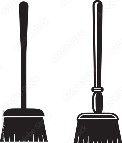 cleaning broom logo design set, broom vector illustration set, broom silhouette vector isolated on white background