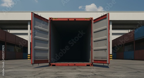 Open Shipping Container at a Logistics Facility Global Trade and Transportation