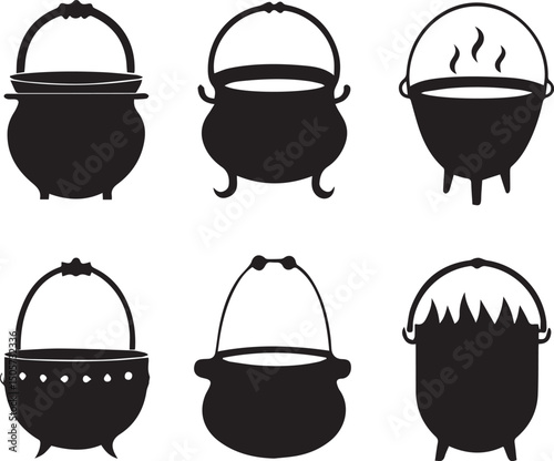 pot vector, cauldron logo set, cauldron vector illustration set, cauldron silhouette vector isolated on white background