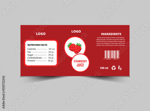 Bottle Label Strawberry Juice Product Template Design Brand Name Packaging Vector Illustration