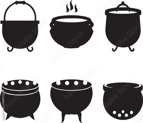 pot vector, cauldron logo set, cauldron vector illustration set, cauldron silhouette vector isolated on white background