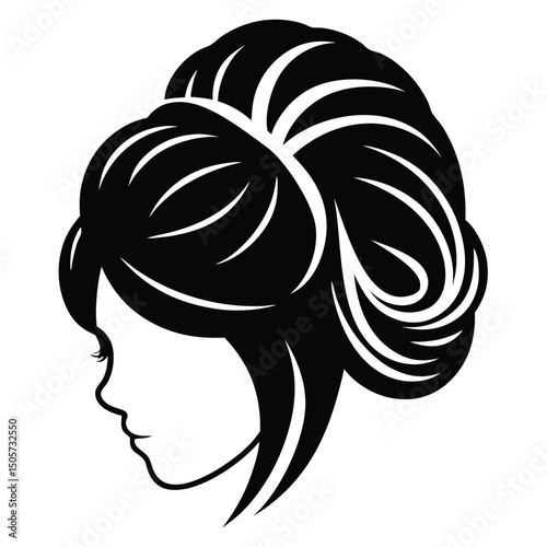 Messy hair bun, vector woman silhouette, Beautiful girl drawing illustration, silhouette of a girl wig
