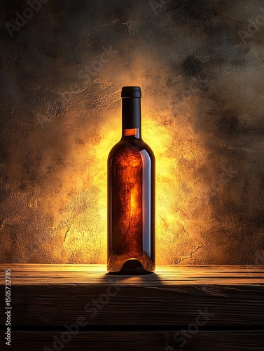 Elegant amber bottle illuminated from behind.