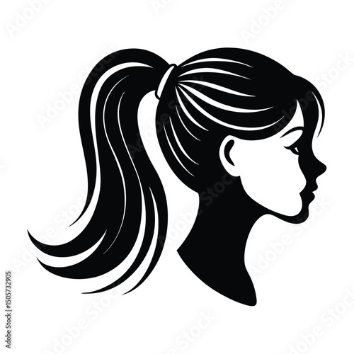 Messy hair bun, vector woman silhouette, Beautiful girl drawing illustration, silhouette of a girl wig
