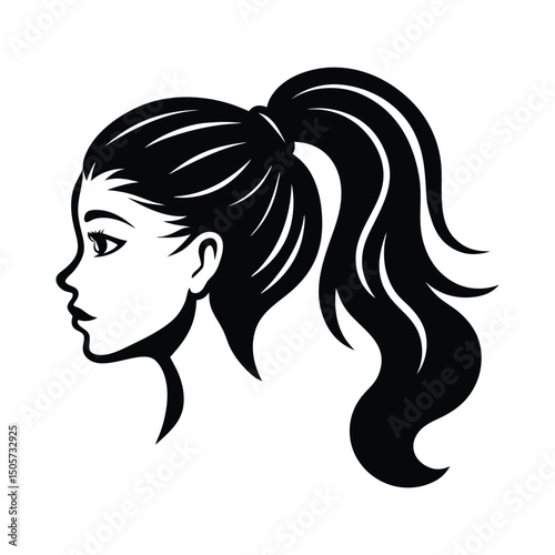 Messy hair bun, vector woman silhouette, Beautiful girl drawing illustration, silhouette of a girl wig

