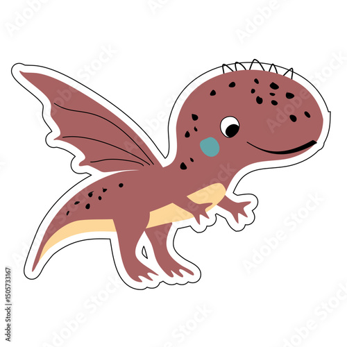 Vector cute Dinosaur on white background. Children's card with cute flying dinosaurs. Dino baby colorful illustration in naive style on white background