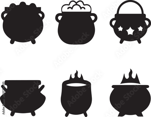 pot vector, cauldron logo set, cauldron vector illustration set, cauldron silhouette vector isolated on white background