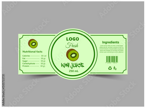 Bottle Label Kiwi Juice Product Template Design Brand Name Packaging Vector Illustration