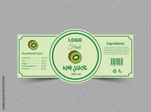 Bottle Label Kiwi Juice Product Template Design Brand Name Packaging Vector Illustration