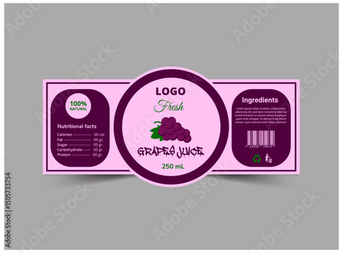 Bottle Label Grapes Juice Product Template Design Brand Name Packaging Vector Illustration