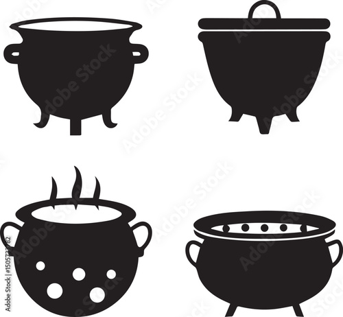 pot vector, cauldron logo set, cauldron vector illustration set, cauldron silhouette vector isolated on white background