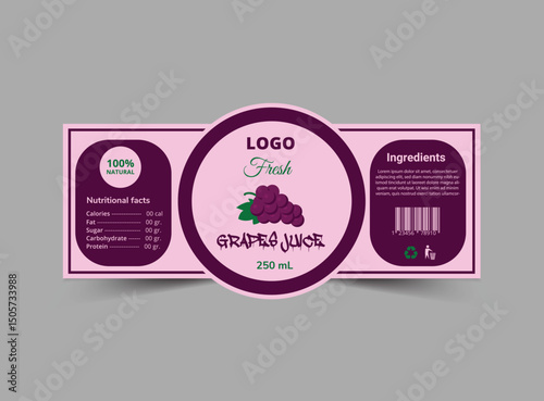 Bottle Label Grapes Juice Product Template Design Brand Name Packaging Vector Illustration