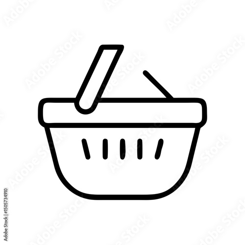 Simple line art shopping basket icon on white background  