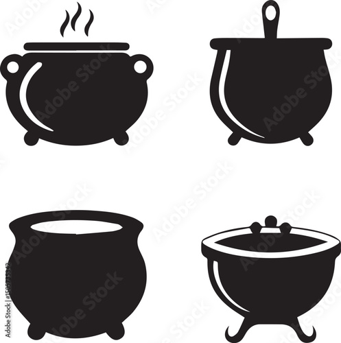 pot vector, cauldron logo set, cauldron vector illustration set, cauldron silhouette vector isolated on white background