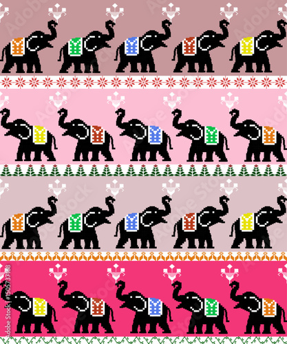 Colorful elephant pattern design, white isolated background