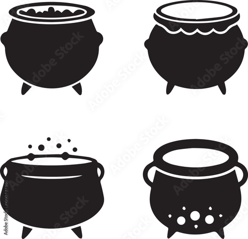 pot vector, cauldron logo set, cauldron vector illustration set, cauldron silhouette vector isolated on white background