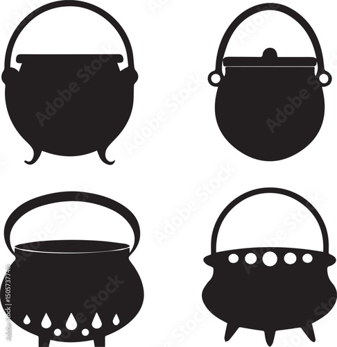 pot vector, cauldron logo set, cauldron vector illustration set, cauldron silhouette vector isolated on white background
