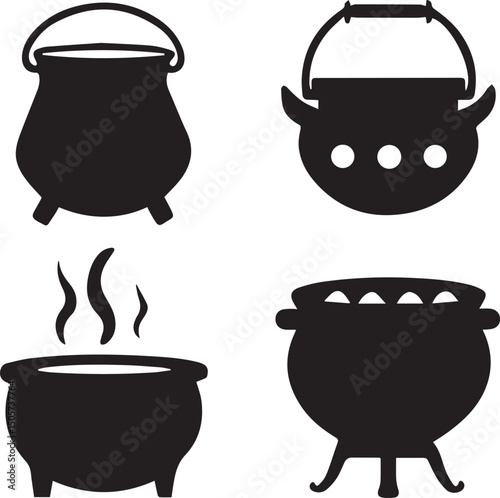 pot vector, cauldron logo set, cauldron vector illustration set, cauldron silhouette vector isolated on white background