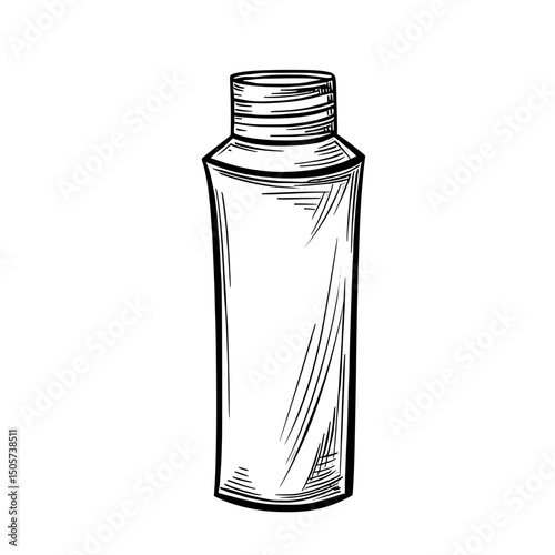 An unlabelled tube of sun protection, moisturizing cream, or facial mask is illustrated in a modern black and white sketch, isolated on a white background, demonstrating a hand-drawn design for