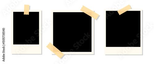 Polaroid frame, Picture Frame Vector Set, Minimal Empty Photo Templates with Torn Tape for Scrapbook, Collage, and Social Media Post Design Layout, Snap shot, Editable