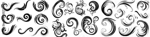A set of hand-drawn calligraphy swirls and squiggles serves as modern ink decorations in a composition