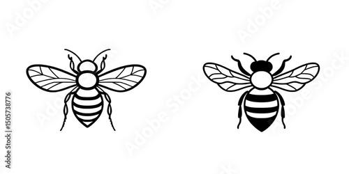 The image features a hand drawn bee in the form of a black silhouette on a white background, complemented by other hand sketched design elements, resulting in a modern illustration